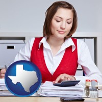 texas map icon and a bookkeeper
